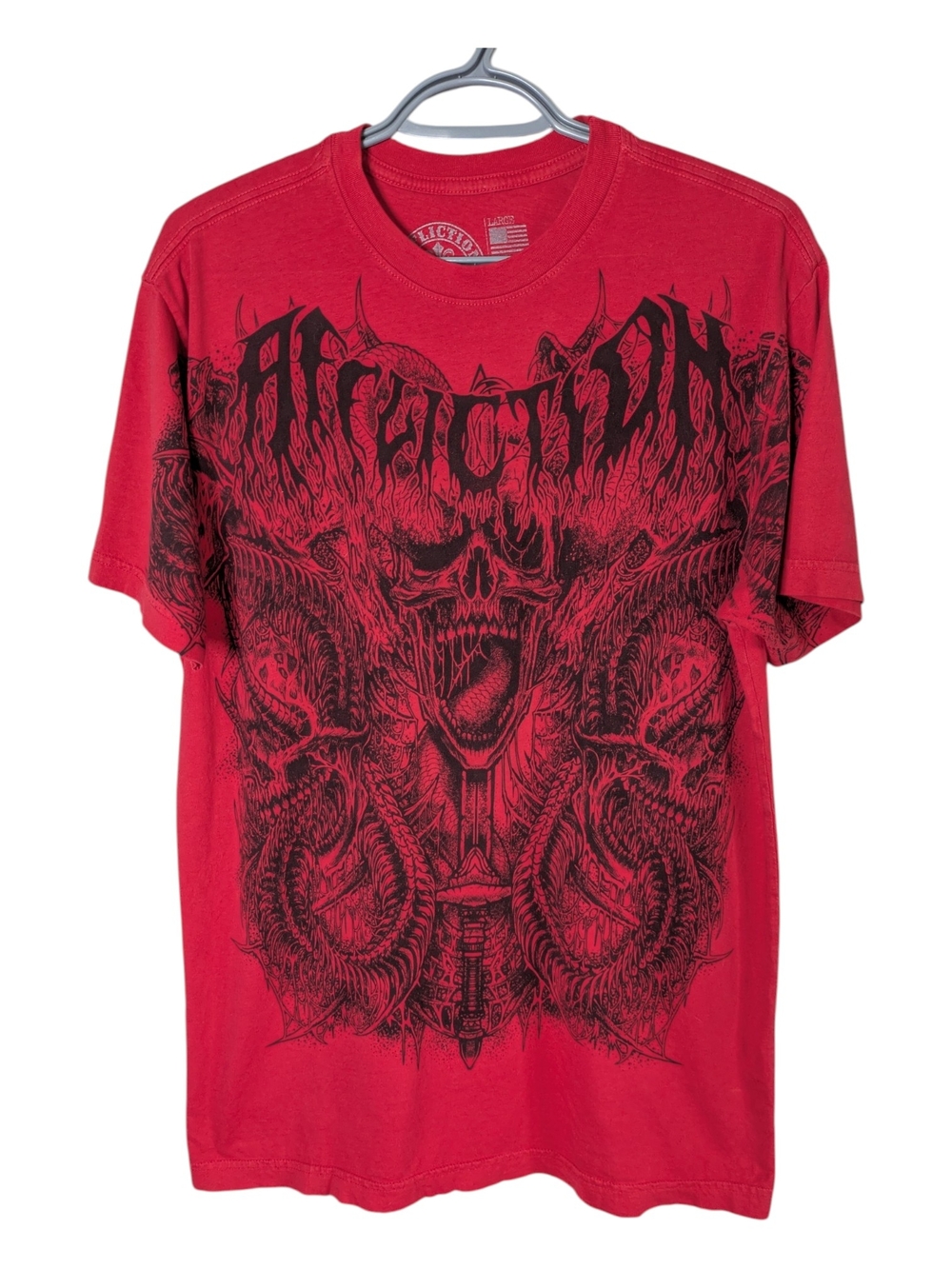 Affliction Caustic Abyss Tee Y2K Red T-Shirt Streetwear Size Large